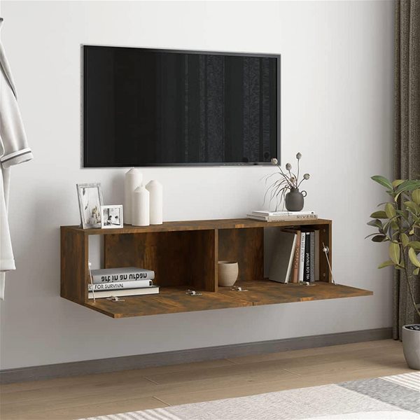 TV stolík Nástenná TV skrinka dymový dub 120 × 30 × 30 cm kompozitné drevo ...