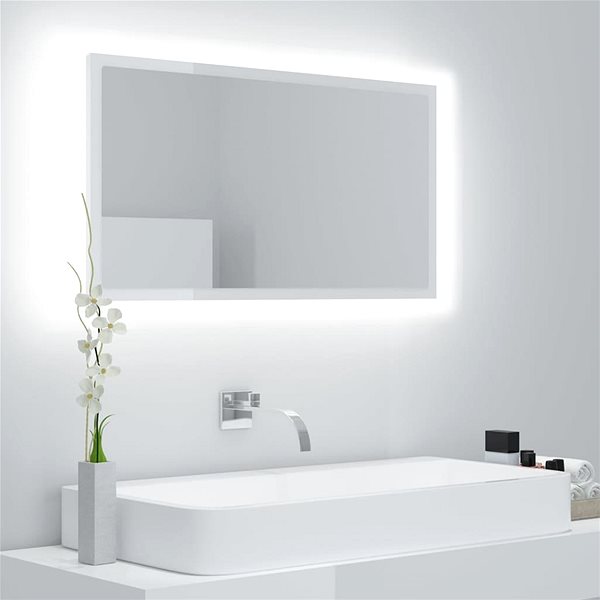 Zrkadlo Shumee LED kúpeľňové zrkadlo biele vysoký lesk 80 × 8,5 × 37cm drevotrieska ...