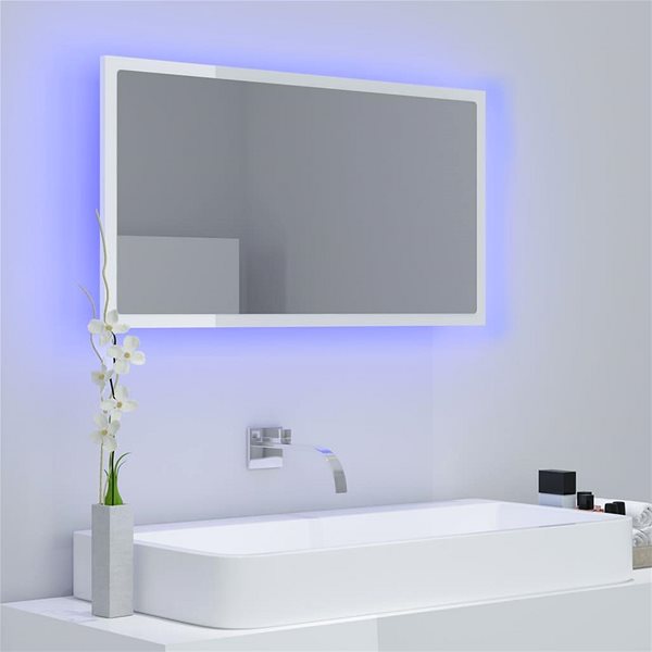 Zrkadlo Shumee LED kúpeľňové zrkadlo biele vysoký lesk 80 × 8,5 × 37cm drevotrieska ...