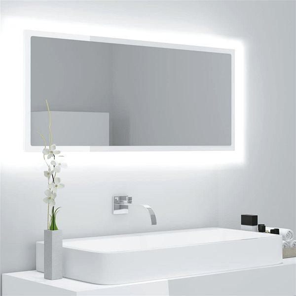 Zrkadlo Shumee LED kúpeľňové zrkadlo biele s leskom 100 × 8,5 × 37cm drevotrieska ...