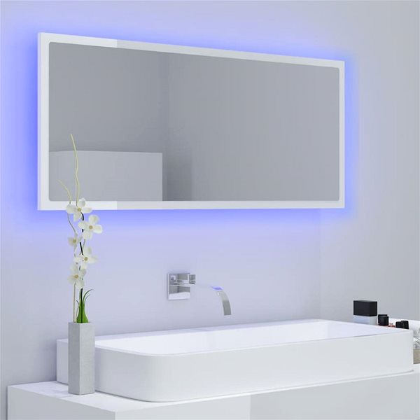 Zrkadlo Shumee LED kúpeľňové zrkadlo biele s leskom 100 × 8,5 × 37cm drevotrieska ...
