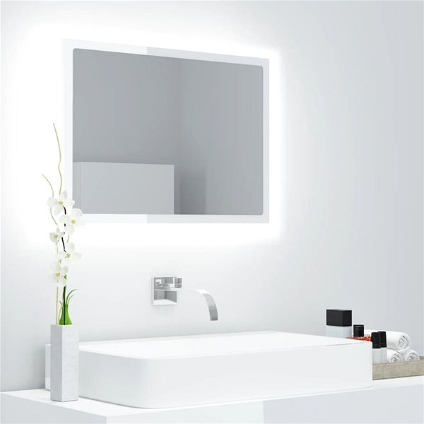 Zrkadlo Shumee LED kúpeľňové zrkadlo biele vysoký lesk 60 × 8,5 × 37 cm drevotrieska ...