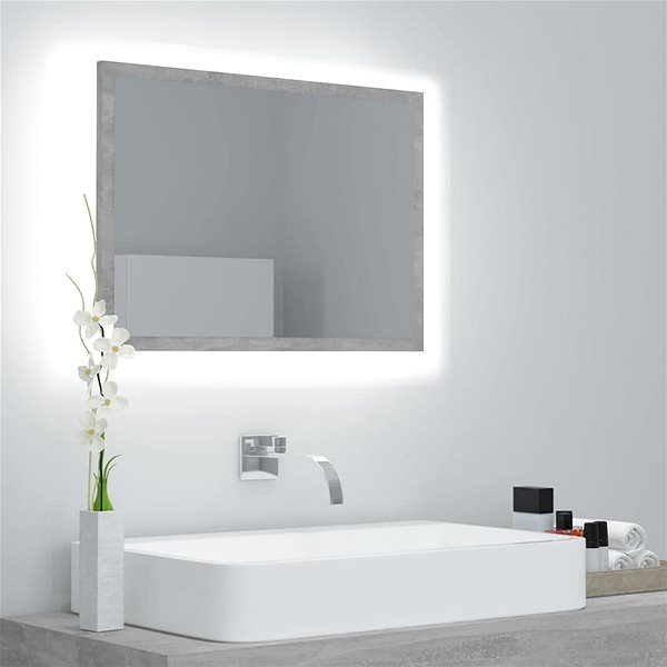 Zrkadlo Shumee LED kúpeľňové zrkadlo betónovo sivé 60 × 8,5 × 37 cm drevotrieska ...