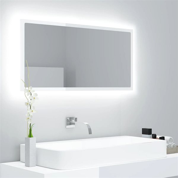 Zrkadlo Shumee LED kúpeľňové zrkadlo biele vysoký lesk 90 × 8,5 × 37cm drevotrieska ...