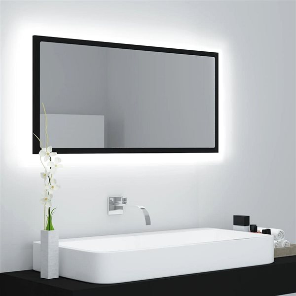 Zrkadlo Shumee LED kúpeľňové zrkadlo čierne 90 × 8,5 × 37 cm drevotrieska ...
