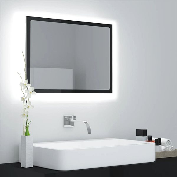 Zrkadlo Shumee LED kúpeľňové zrkadlo sivé vysoký lesk 60 × 8,5 × 37cm drevotrieska ...