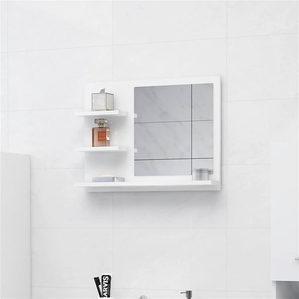 Zrkadlo Shumee Kúpeľňové zrkadlo biele vysoký lesk 60 × 10,5 × 45 cm drevotrieska ...