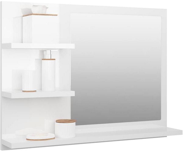 Zrkadlo Shumee Kúpeľňové zrkadlo biele vysoký lesk 60 × 10,5 × 45 cm drevotrieska ...