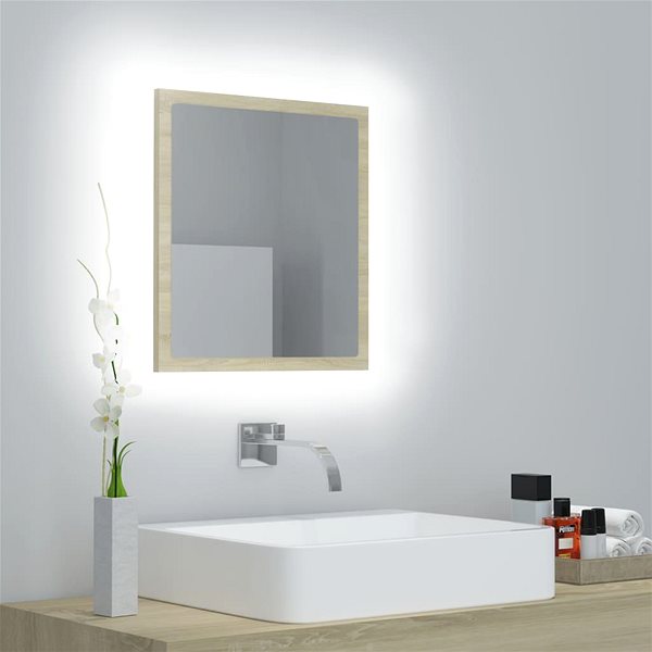 Zrkadlo Shumee LED kúpeľňové zrkadlo dub sonoma 40 × 8,5 × 37 cm drevotrieska ...
