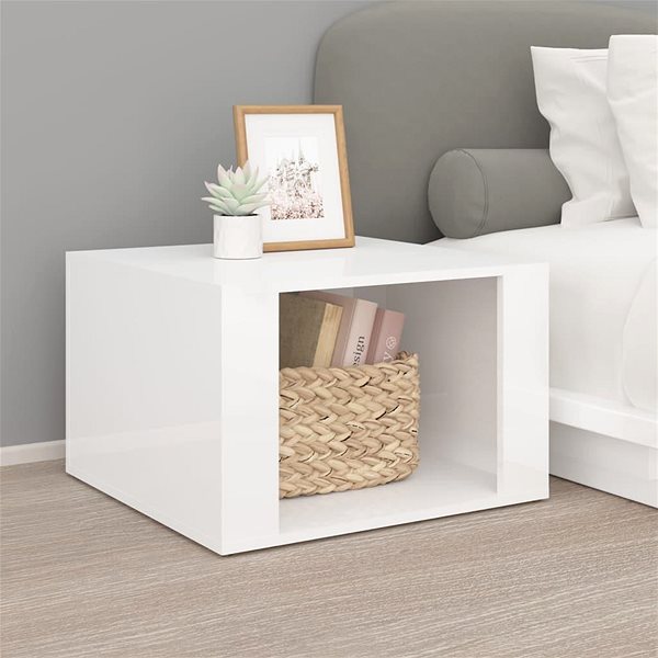 Noční stolek Shumee noční stolek bílý s vysokým leskem 57 × 55 × 36 cm kompozitní dřevo ...