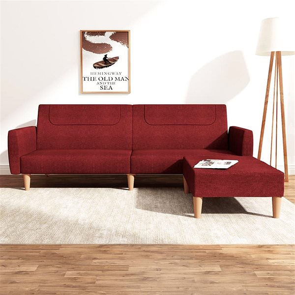 Pohovka 2-miestna rozkladacia pohovka s podnožkou vínová textil, 3080596 ...