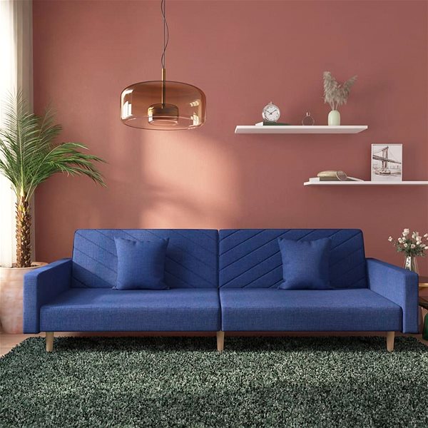 Pohovka 2-miestna rozkladacia pohovka a 2 vankúše modrá textil, 337610 ...