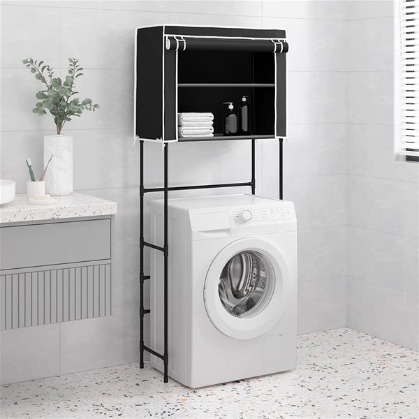 Shelf SHUMEE 2 tier storage rack above washing machine black 71 × 29,5 × 170,5 cm iron ...