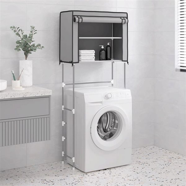 Shelf SHUMEE 2 tier storage rack above washing machine grey 71 × 29,5 × 170,5 cm iron ...