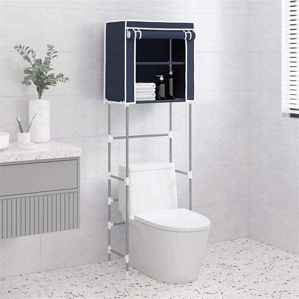 Shelf SHUMEE 2 tier storage rack over toilet blue 56 × 30 × 170 cm iron ...