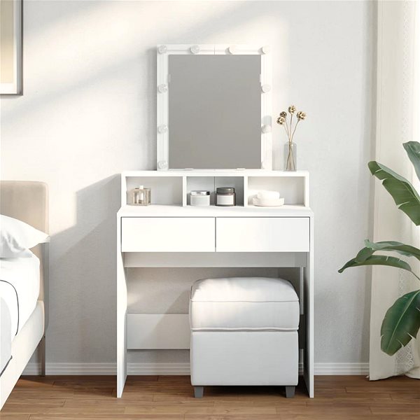 Toaletný stolík Shumee Toaletný stolík s LED biely 80 × 41 × 144,5 cm ...