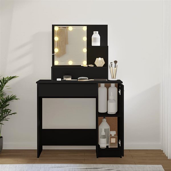 Toaletní stolek Shumee Toaletní stolek s LED černý 86,5 × 35 × 136 cm ...
