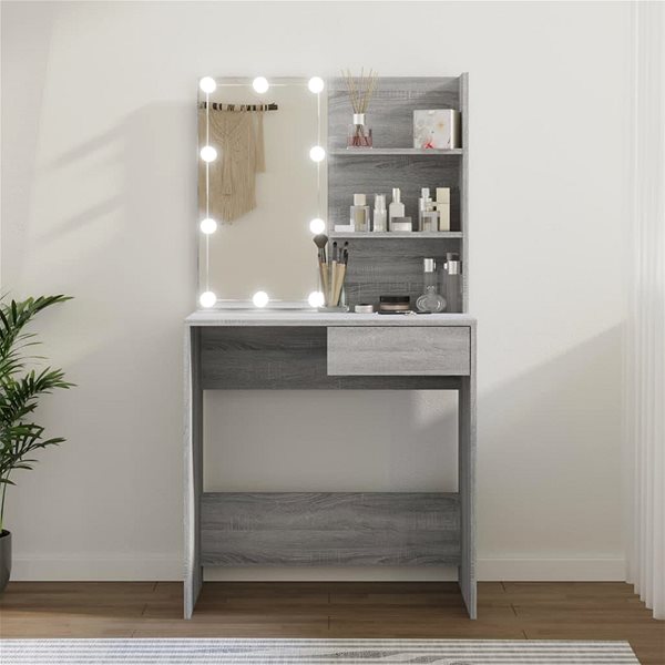 Toaletný stolík Shumee Toaletný stolík s LED sivý sonoma 74,5 × 40 × 141 cm ...