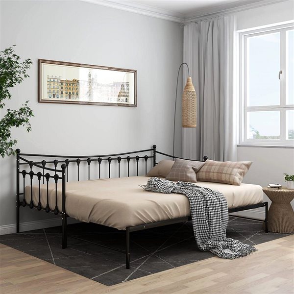 Rám postele Shumee Rám vysúvacej postele/pohovky – čierny, kovový, 90 × 200 cm ...