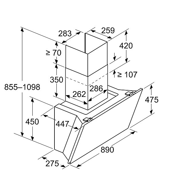 SIEMENS LC91KLT60 iQ700 cooker hood technical drawing