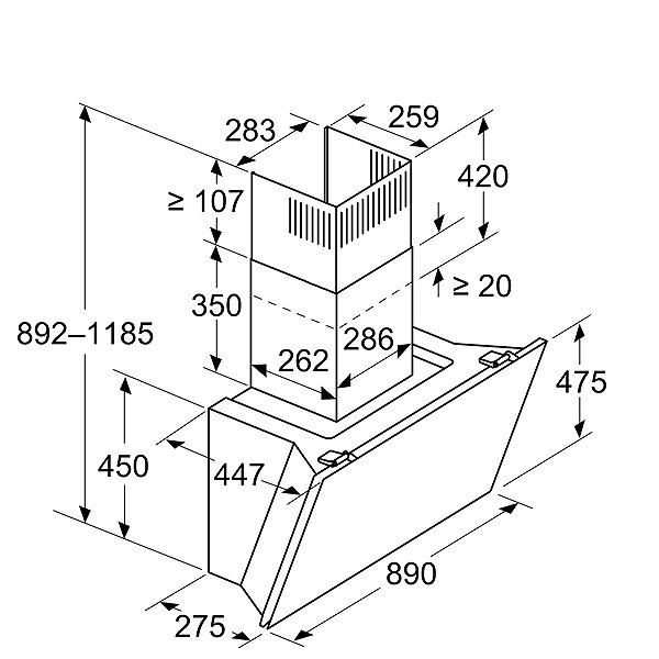 SIEMENS LC91KLT60 iQ700 cooker hood technical drawing