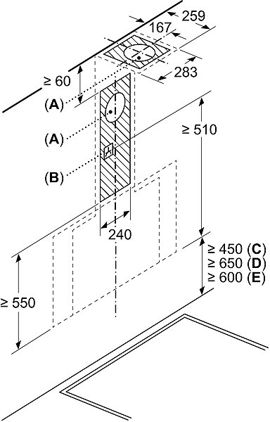 SIEMENS LC91KLT60 iQ700 cooker hood technical drawing
