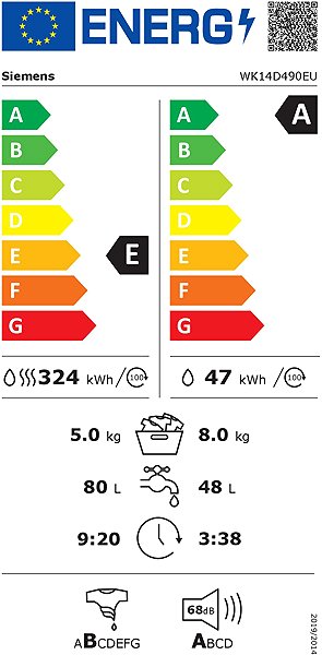 Built-In Washing Machine with Dryer SIEMENS WK14D490EU iQ500 Energy label