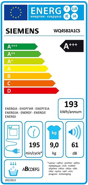 Clothes Dryer SIEMENS WQ45B2A1CS Energy label
