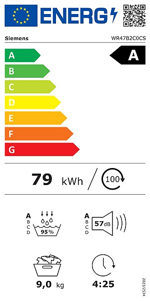 Clothes Dryer SIEMENS WR47B2C0CS iQ700 Energy label