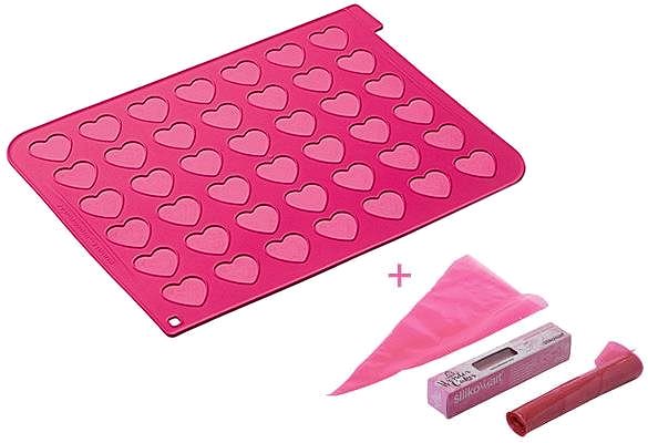 Baking Mould Silikomart Silicone Mat for Baking Macaroons in the Shape of a Heart Silikomart Heart Terracotta Package content
