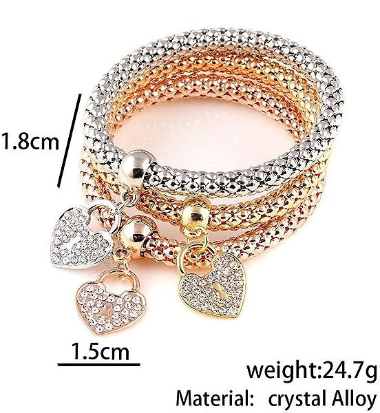 Silver Star Divine Light Women's Bracelets Hearts, Gold, 3 pcs.