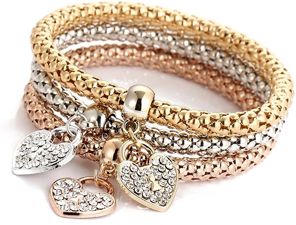Silver Star Divine Light Women's Bracelets Hearts, Gold, 3 pcs.