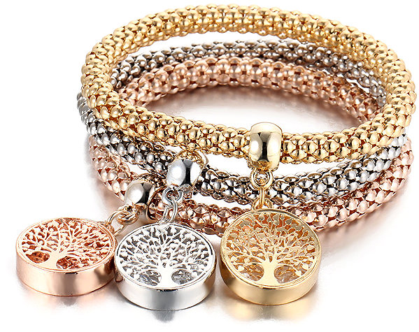 Silver Star Moonlit Mirage Women's Bracelets, Tree of Life, Gold, 3-piece.