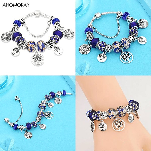 Silver Star Nebula Women's Bracelet, Blue, Tree of Life, 18cm.