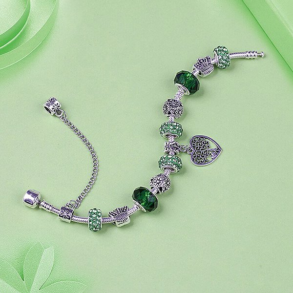 Silver Star Galaxy Women's Bracelet, Green, Tree of Life, 20 cm.