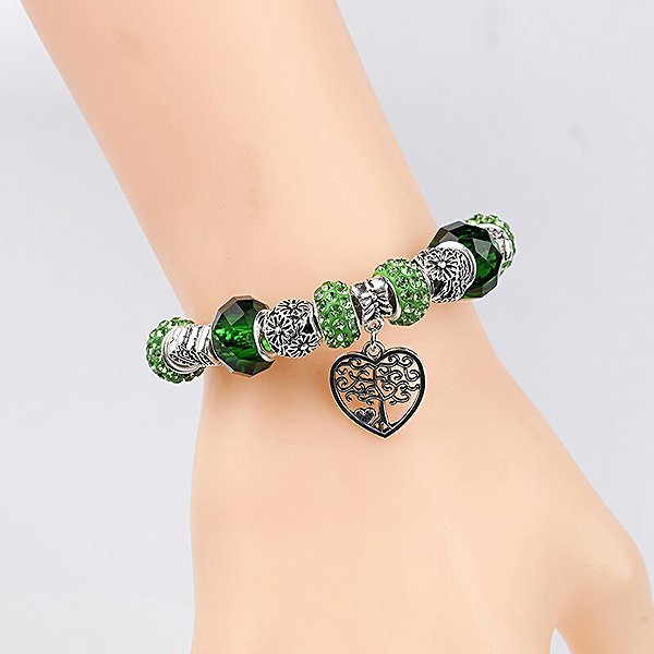 Silver Star Galaxy Women's Bracelet, Green, Tree of Life, 20 cm.