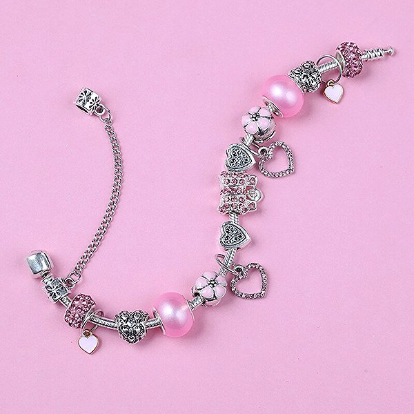 Silver Star Cosmos Women's Bracelet, Pink, 21cm.