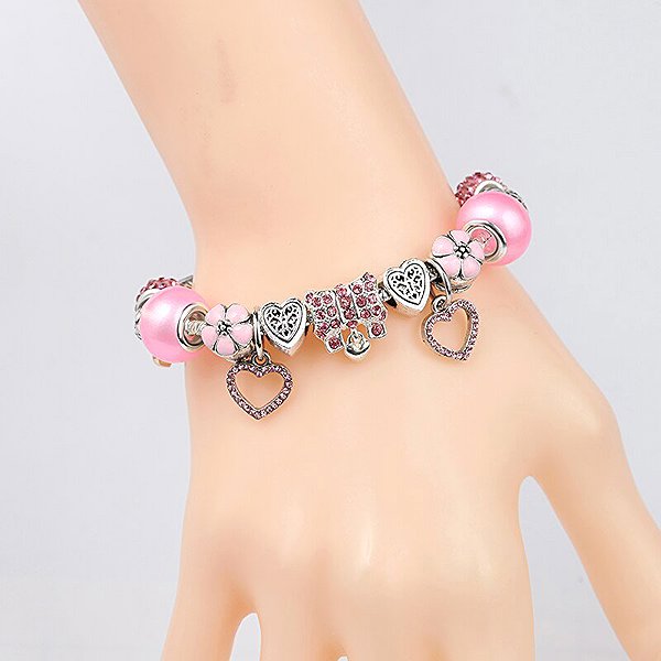 Silver Star Cosmos Women's Bracelet, Pink, 21cm.