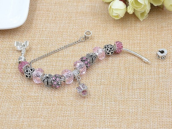 Silver Star Meridian women's bracelet, pink, crown, 21 cm.