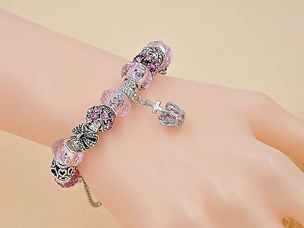 Silver Star Meridian women's bracelet, pink, crown, 21 cm.
