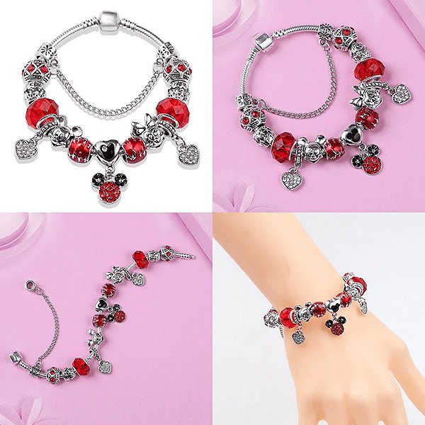 Silver Star Borealis Ladies' Bracelet, Red, 18cm.