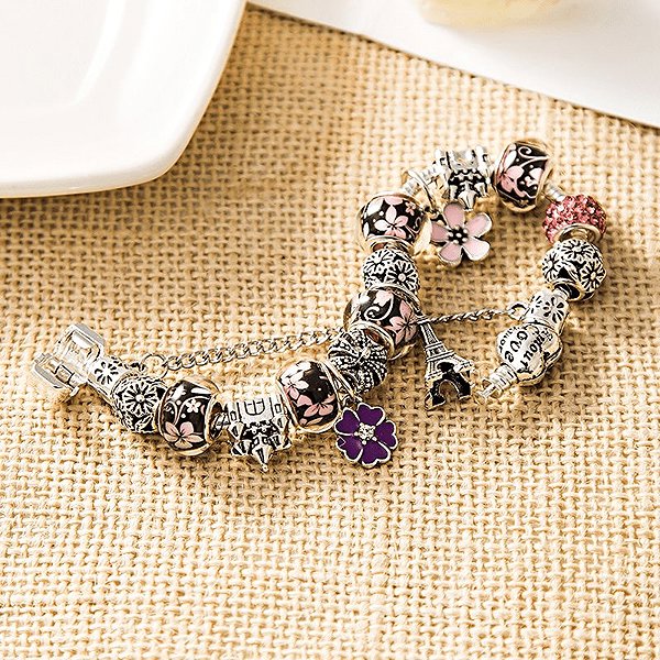 Silver Star Blizzard Women's Bracelet, Purple, Eiffel Tower, 21 cm.