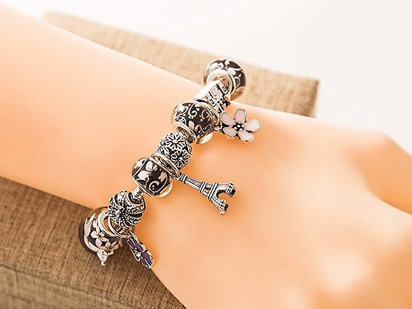 Silver Star Blizzard Women's Bracelet, Purple, Eiffel Tower, 21 cm.