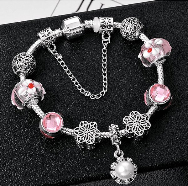Silver Star Hailstone Women's Bracelet, Pink, Pearl, 18cm.