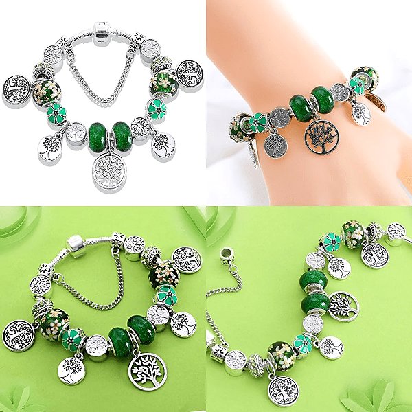Silver Star Snowmist Women's Bracelet, Green, Tree of Life, 21cm.