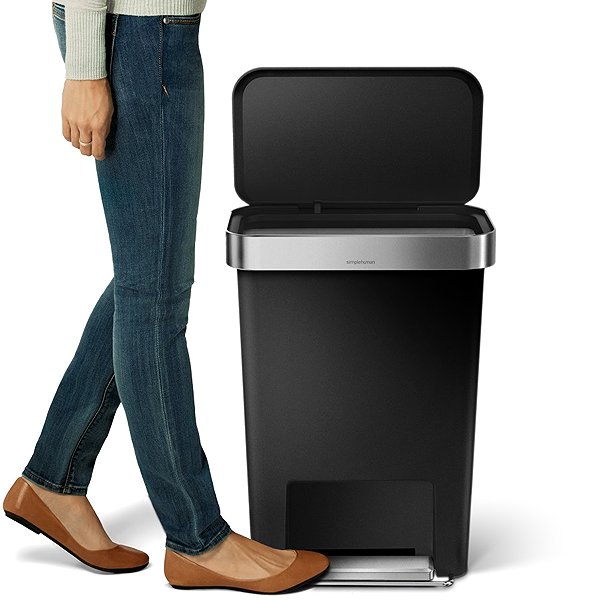 Rubbish Bin Simplehuman Waste Bin, 45l, Pedal, Rectangular, Black Plastic/Stainless Steel ...