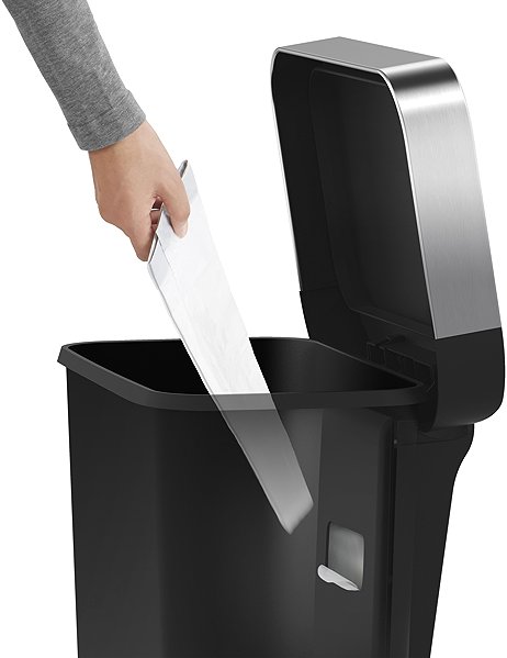 Rubbish Bin Simplehuman Waste Bin, 45l, Pedal, Rectangular, Black Plastic/Stainless Steel ...