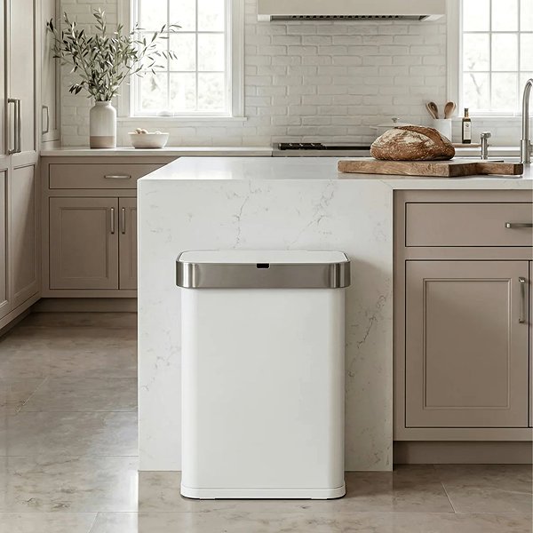 Simplehuman Sensor touchless waste bin with voice control 58 l, white steel .