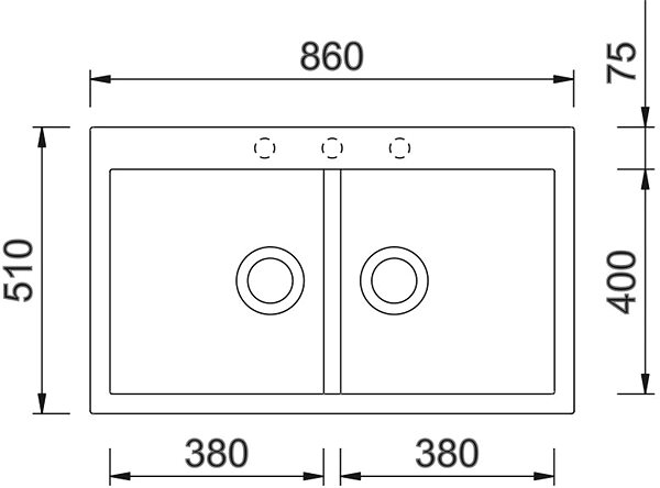 Granite Sink SINKS AMANDA 860 DUO Metalblack Technical draft