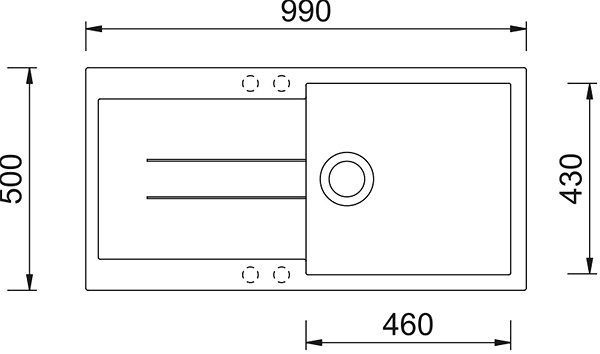 Granitový drez Sinks AMANDA 990 Metalblack Technický nákres